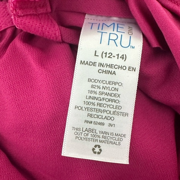 Time & Tru One Shoulder Ruffle Bathing Suit Top Size Large Fuchsia Pink NWT - Picture 5 of 12